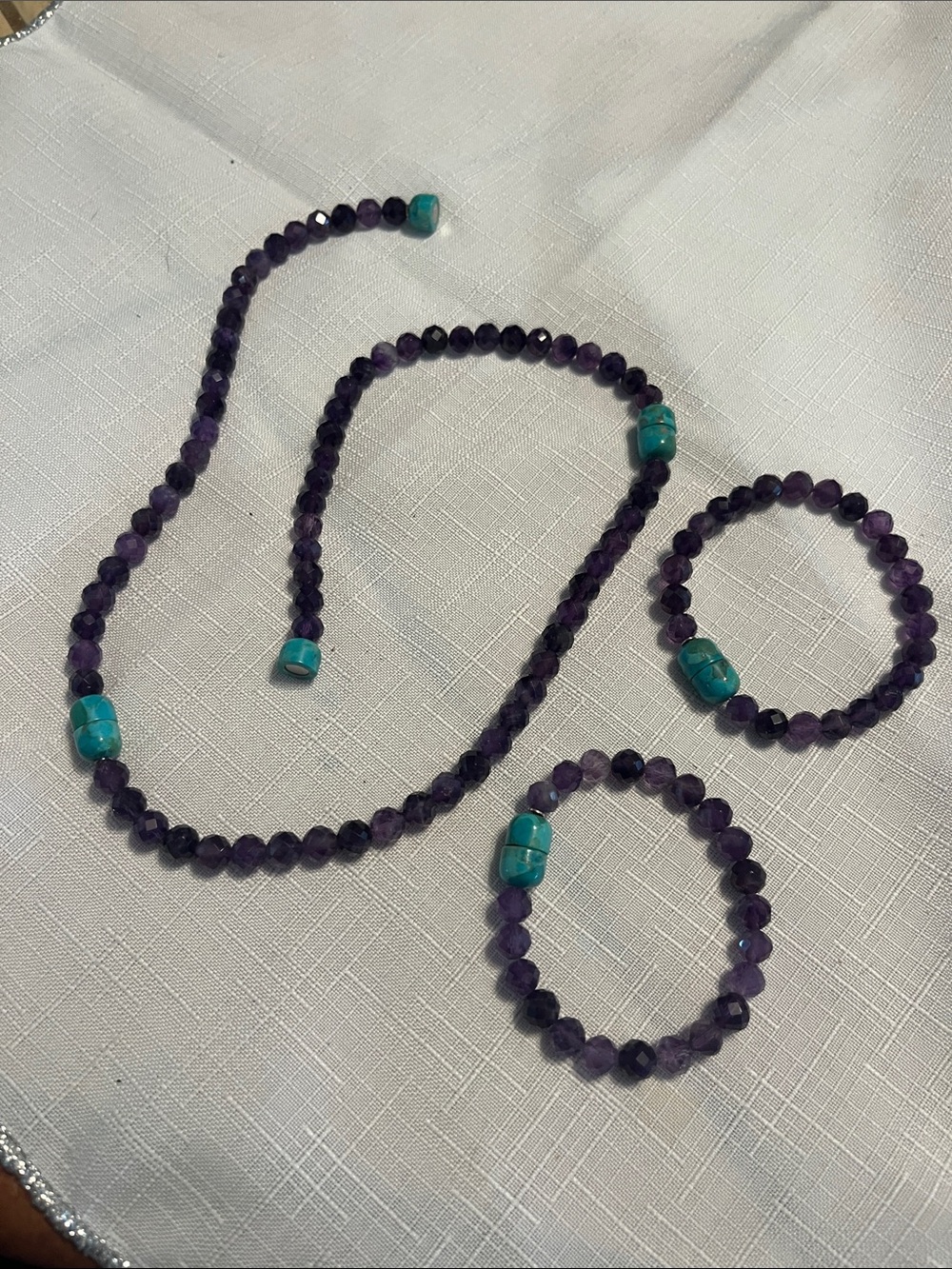 Amethyst & Turquoise Bead Necklace and Bracelet Set